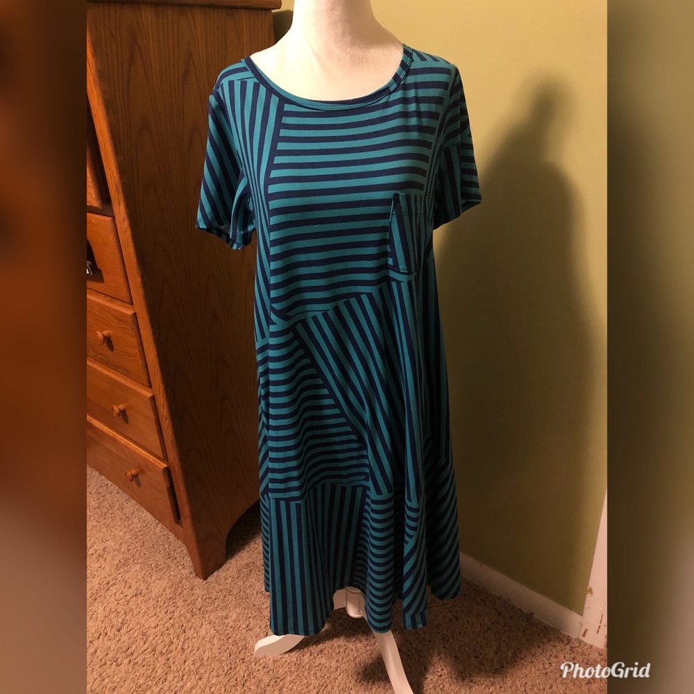 Lularoe Asymmetrical Navy and Light Blue Carly